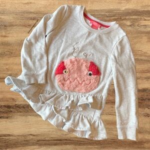 Isaac Mizrahi Girls' Gray Ruffle Sweater with Pink Monster Large